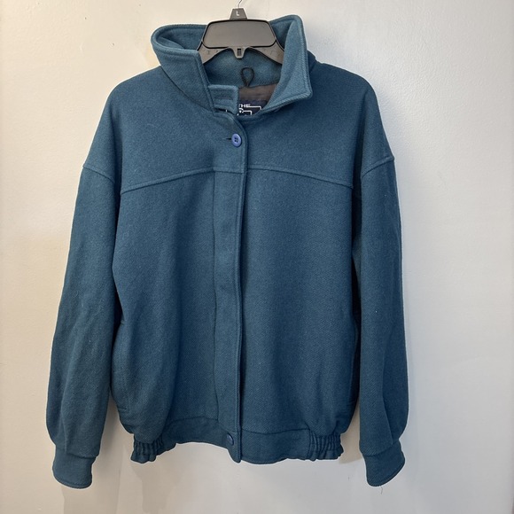 Vintage Woolrich Bomber Jacket SzM Pure Wool Elastic Waist USA Blue Lined - Picture 1 of 7